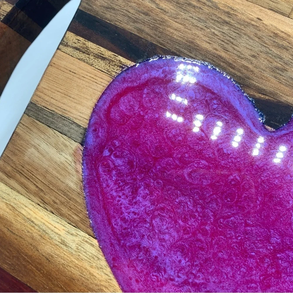 Handcrafted Wood Cutting Board Charcuterie Board Resin Hearts Design